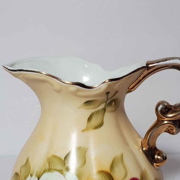 Lefton Brown Heritage Pitcher Pink White Roses Vintage - Picture 3 of 8